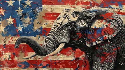 Rustic American flag with republican conservative elephant - obrazy, fototapety, plakaty
