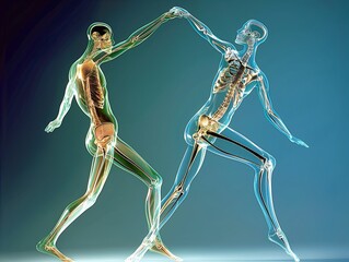 Interaction between two humans - men - as imagined with X-ray vision. Not anatomically accurate.