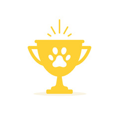 Pet trophy icon, dog winner cup with paw print, Vector isolated illustration