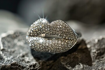 Fototapeta premium Sparkling Diamond gem in woman lips. Precious luxury brilliant in female mouth. Generate ai