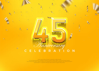 Premium 45th anniversary celebration design, with modern yellow 3d numbers. Premium vector background for greeting and celebration.