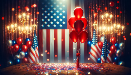 Dazzling Display of Patriotism with Balloons and American Flag - obrazy, fototapety, plakaty