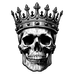 retro skeleton wear crown king in head sketch art vector illustration