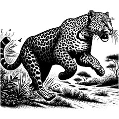 cheetah predator running in wilderness catching prey with movement speed vector illustration