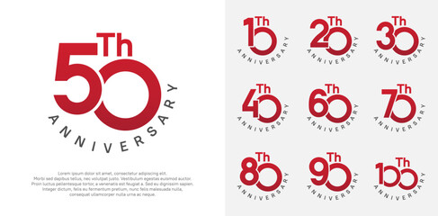 anniversary set vector design with red and black color for celebration moment - obrazy, fototapety, plakaty
