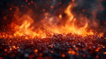 Texture of the flickering fire with sparks bursting from the embers.