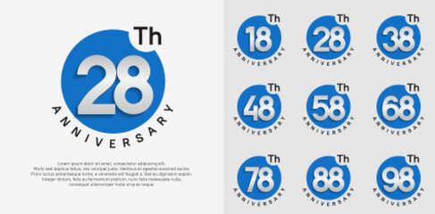 anniversary logotype vector set with blue color circle and silver number can be use for celebration moment