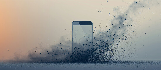 Disintegrating Smartphone Silhouette on a Dusty Gradient Background
