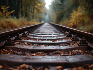 Naklejka premium Forest Railway Journey in Autumn