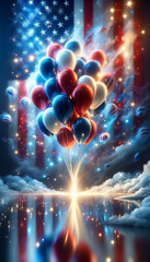 Fototapeta na wymiar Dazzling Display of Patriotism with Balloons and American Flag