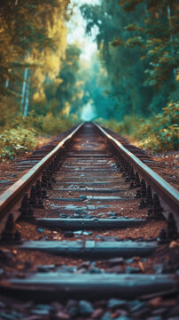Forest Railway Perspective with Parallel Tracks under the Open Sky