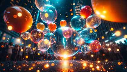 Fototapeta na wymiar Festive Atmosphere with Balloons and Sparklers in Vivid Celebration