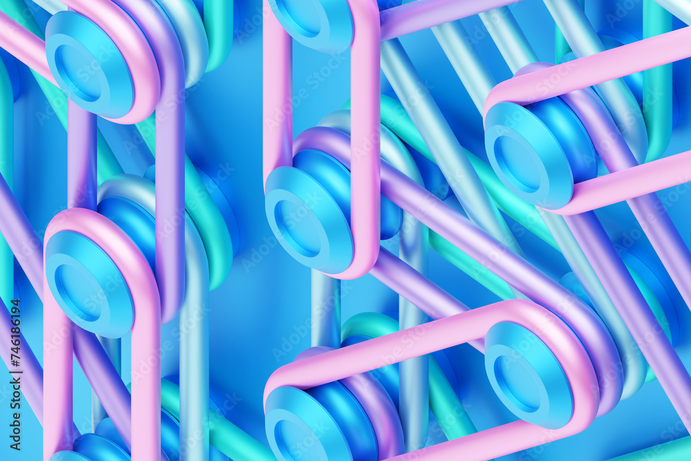 Poster a composition in which bright multi-colored re-ins are stretched on buttons. 3d rendering digital il