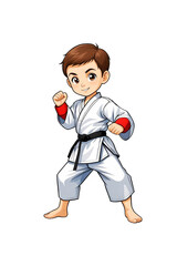 Cartoon little boy practicing karate