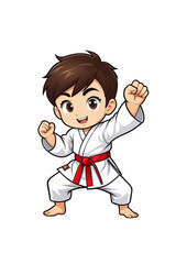 Cartoon little boy practicing karate