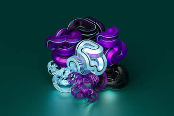 Abstract dynamic shape with multi-colored sides, sides. 3D illustration and rendering. Elegant line background.