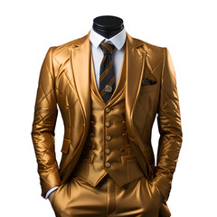Luxury Glossy Gold Men's Formal Suit Isolated on Transparent Background