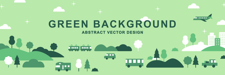 抽象的なフラット風景 背景バナー _ ベクター 車 乗り物 都市 自然 エコ グリーン  © neena 