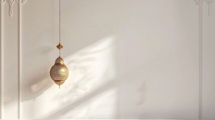 Ornate Hanging Lantern Casting Shadows on an Elegant Minimalist Wall