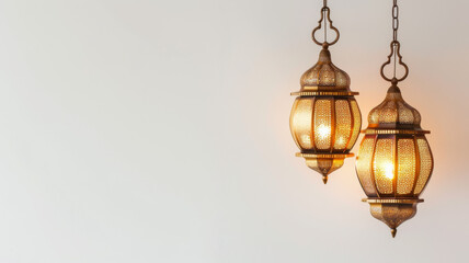 Fototapeta na wymiar Ramadan Serenity: Illuminated Lanterns Against a Tranquil Backdrop