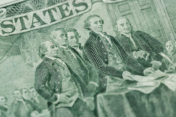 Signing declaration of independence from us two dollar bill macro