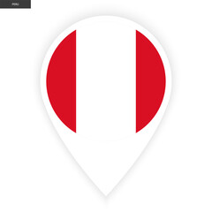 Peru marker flag icon with white border isolated on white background. Perdu pin flag icon on white background.