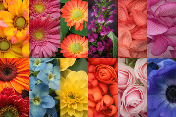 Photo collage, a tapestry of different flowers representing diversity