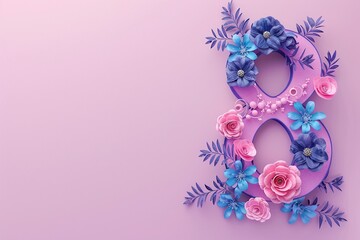 Obraz premium Illustration of number 8 and floral decoration for background