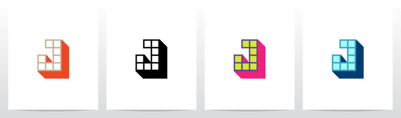 Box Square Outline Drop Shadow 3D Initial Letter Logo Design J