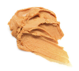 Sample of tasty nut butter isolated on white, top view