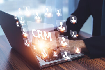 CRM Customer relationship management concept, Businessman using ERP program for CRM Customer...