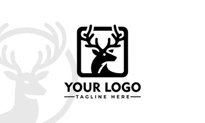 Stylish Deer Buck Stag Antler Logo Elegant Silhouette Design Deer Logo Vector for Branding