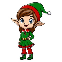 Cute christmas elf girl cartoon