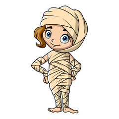 Cute mummy girl cartoon on white background