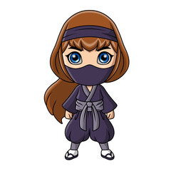 Cute ninja girl cartoon on white background