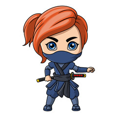 Cute ninja girl cartoon holding a sword