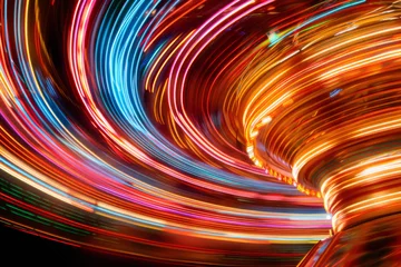 Fotobehang Fairground Rides: Design scenes of colorful fairground rides in motion, with a long exposure to capture the lights and movement, creating a sense of excitement and festivity. © Kuo