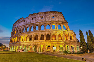 Rome Italy night city skyline at Rome Colosseum empty nobody - obrazy, fototapety, plakaty