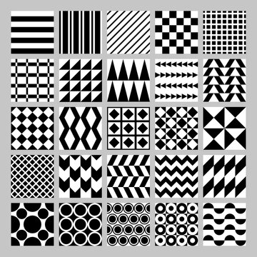 Geometry seamless pattern black and white simple bundle set pack monochromatic