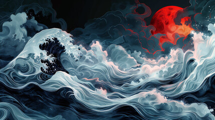 art of of Japanese wave background. Generated- AI