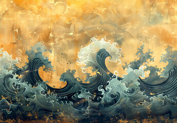 art of of Japanese wave background. Generated- AI
