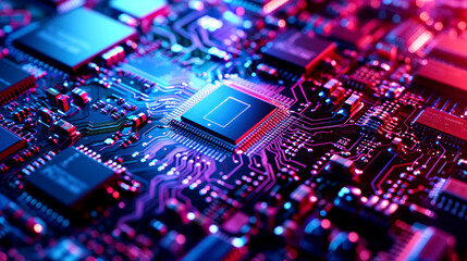 Fototapeta premium Microchips, Circuit Board CPU Processor. AI Generative