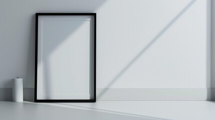 Vertical frame for mockup. Minimal room interior with mock up photo frame.