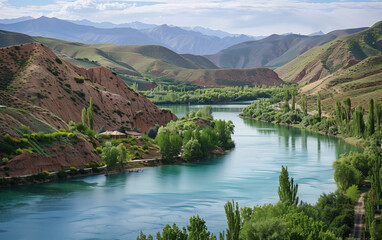 Fototapeta premium Natural scenery in Xinjiang, China,created with Generative AI tecnology.