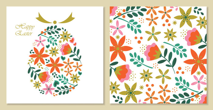 2 Easter design set. Flower Easter egg and flower background.