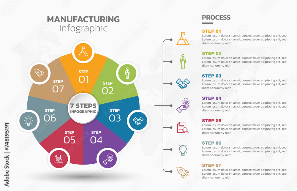 Aufkleber Visual data presentation. Cycle diagram with 7 options. Pie Chart Circle infographic template with 7 steps, options, parts, segments. Business concept. Editable pie chart with sectors.