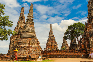 Pagoda at Wat Chaiwatthanaram temple is one of the famous temple in Ayutthaya - obrazy, fototapety, plakaty