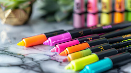 A set of vibrant markers and highlighters perfect for adding a pop of color to notes and study guides.