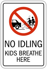 No idling warning sign and labels kids breathe here