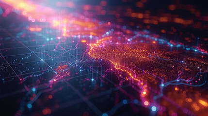 Fototapeta premium A futuristic holographic line graph showcasing the growth of global trade over the years. The graph is separated into different categories such as imports exports and total